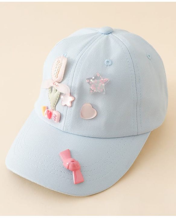 Pine Kids Cotton Baseball Cap With Heart & Star Applique Light Blue - Diameter 17 cm