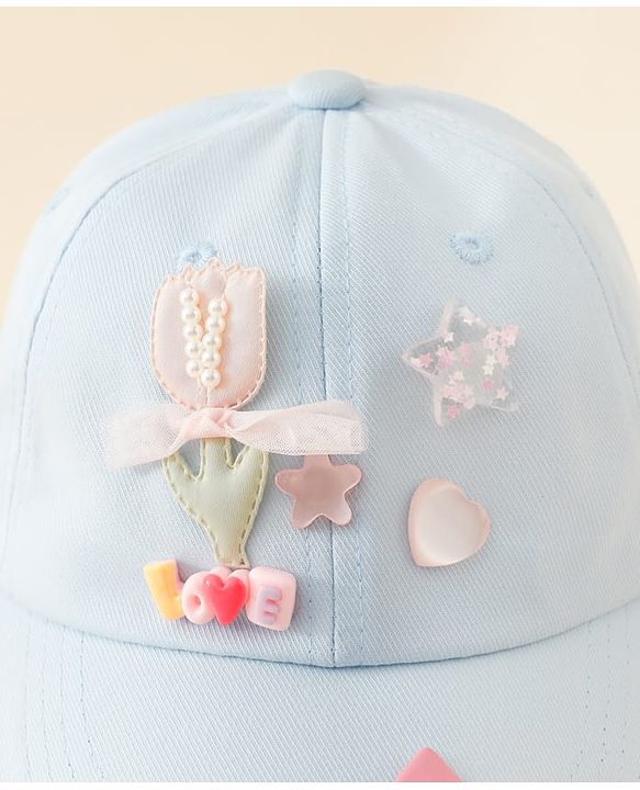 Pine Kids Cotton Baseball Cap With Heart & Star Applique Light Blue - Diameter 17 cm