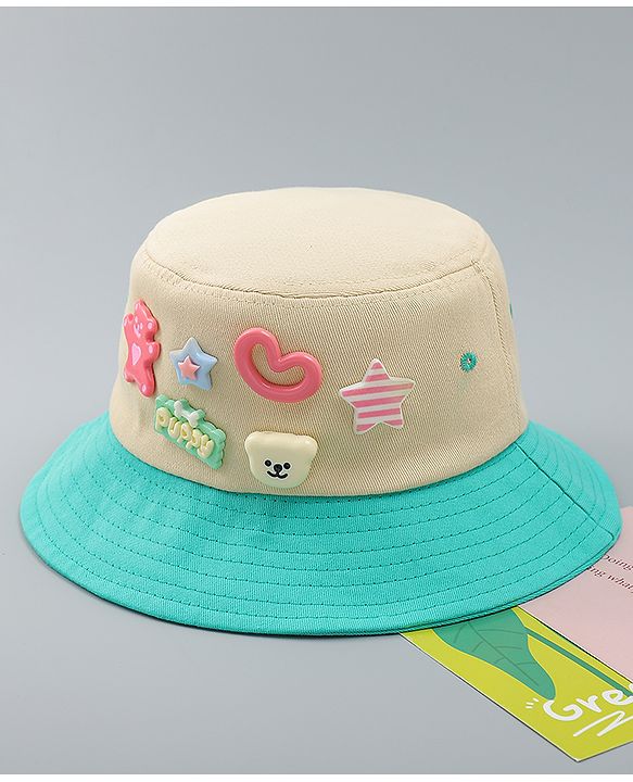 Babyhug Cotton Bucket Hat With Applique Sea Green - Diameter 17 cm
