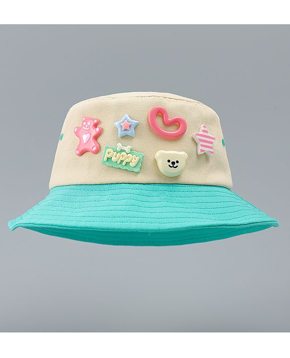 Babyhug Cotton Bucket Hat With Applique Sea Green - Diameter 17 cm