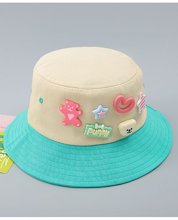 Babyhug Cotton Bucket Hat With Applique Sea Green - Diameter 17 cm