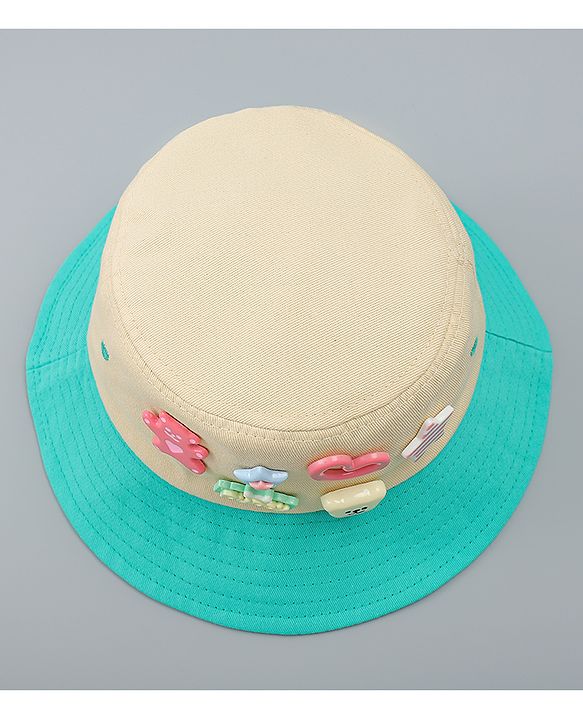 Babyhug Cotton Bucket Hat With Applique Sea Green - Diameter 17 cm