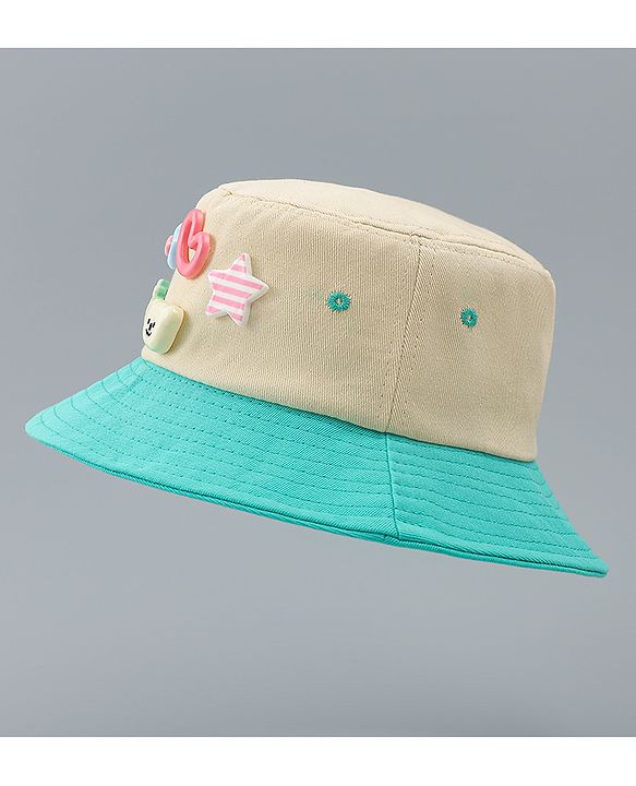 Babyhug Cotton Bucket Hat With Applique Sea Green - Diameter 17 cm