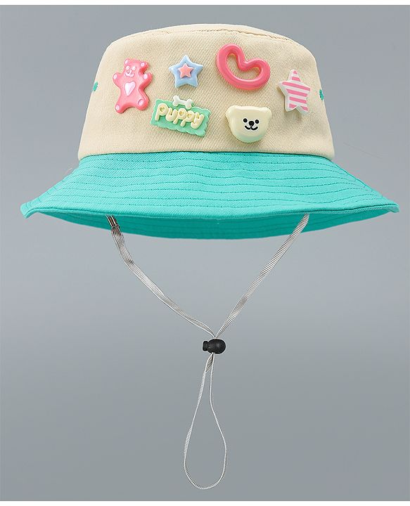 Babyhug Cotton Bucket Hat With Applique Sea Green - Diameter 17 cm