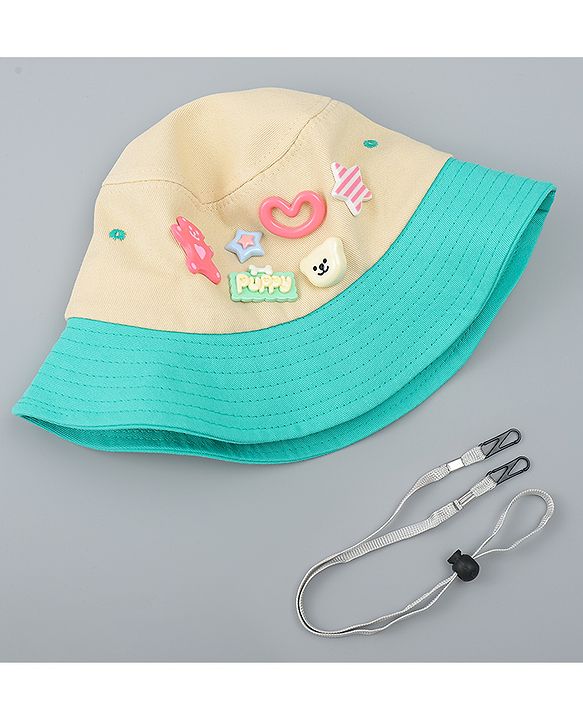 Babyhug Cotton Bucket Hat With Applique Sea Green - Diameter 17 cm