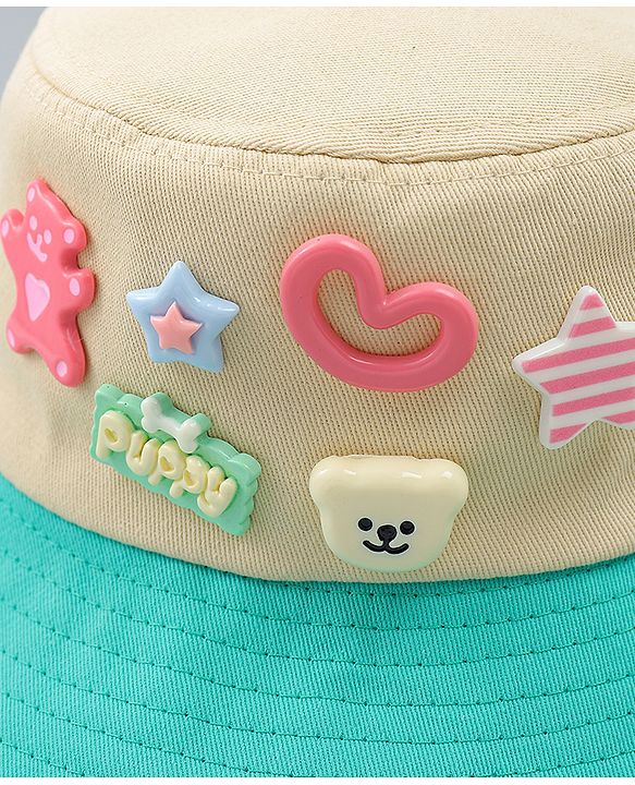 Babyhug Cotton Bucket Hat With Applique Sea Green - Diameter 17 cm