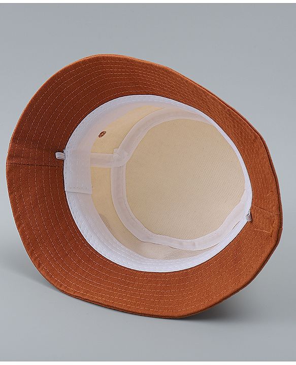 Babyhug 100% Cotton Bucket Hat With Teddy Bear Applique Brown - Diameter 16 cm