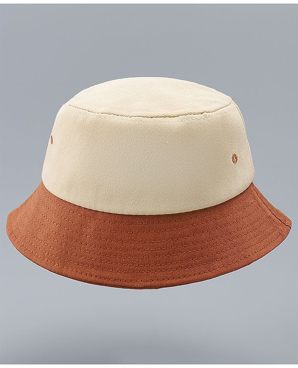 Babyhug 100% Cotton Bucket Hat With Teddy Bear Applique Brown - Diameter 16 cm