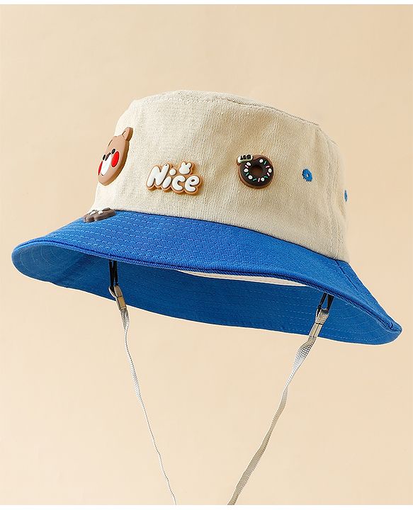 Babyhug Cotton Bucket Hat With Teddy Bear Applique Brown - Diameter 17 cm