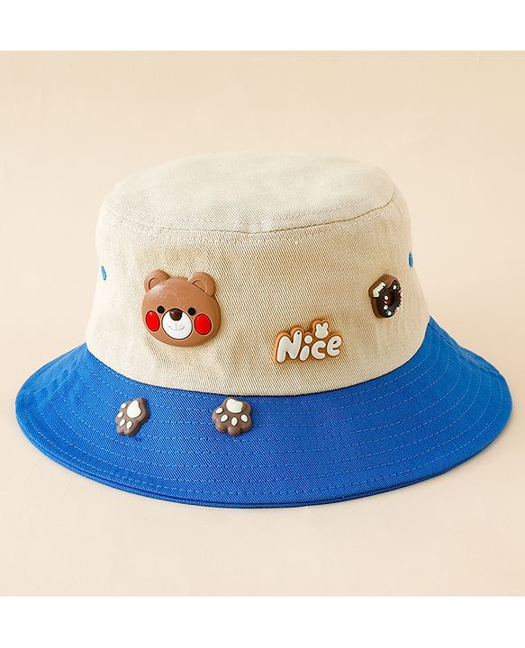 Babyhug Cotton Bucket Hat With Teddy Bear Applique Brown - Diameter 17 cm
