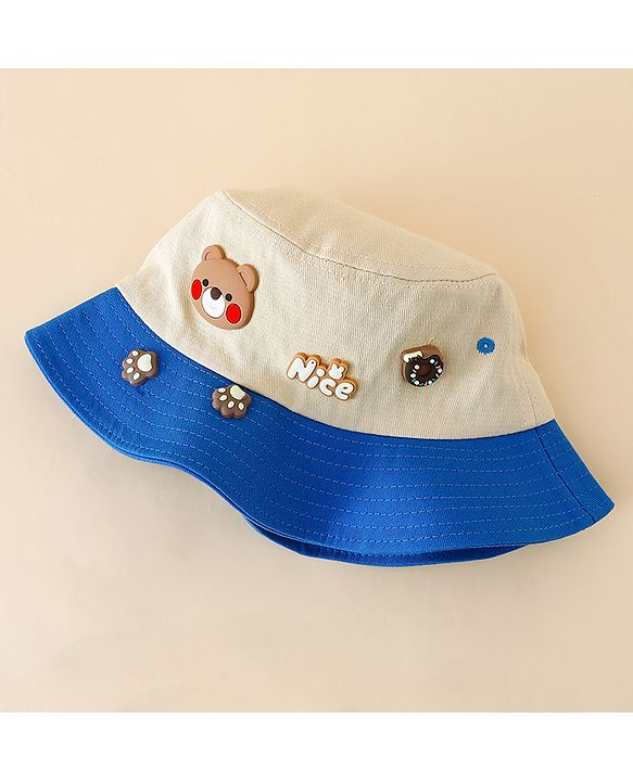 Babyhug Cotton Bucket Hat With Teddy Bear Applique Brown - Diameter 17 cm