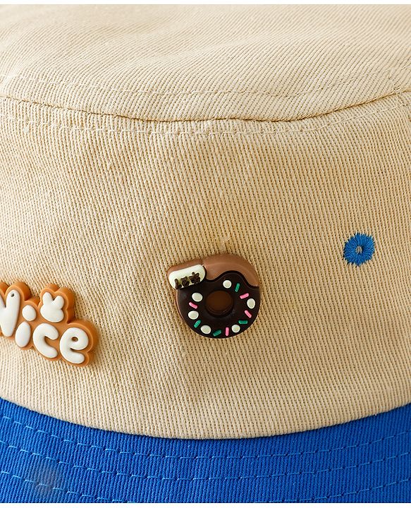 Babyhug Cotton Bucket Hat With Teddy Bear Applique Brown - Diameter 17 cm