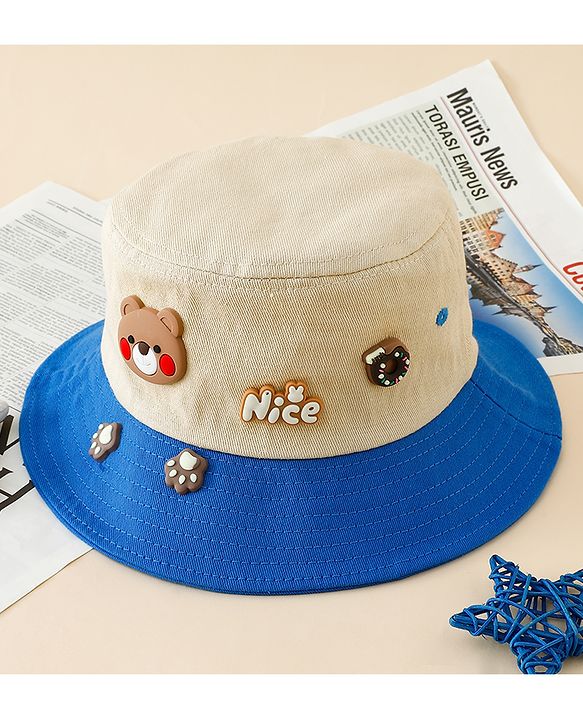 Babyhug Cotton Bucket Hat With Teddy Bear Applique Brown - Diameter 17 cm