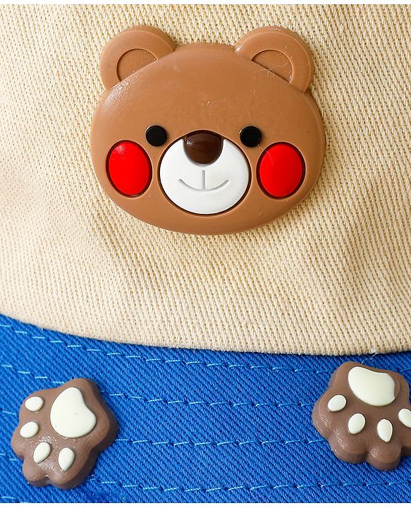 Babyhug Cotton Bucket Hat With Teddy Bear Applique Brown - Diameter 17 cm