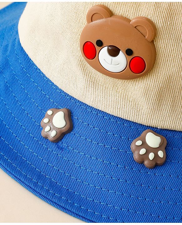 Babyhug Cotton Bucket Hat With Teddy Bear Applique Brown - Diameter 17 cm