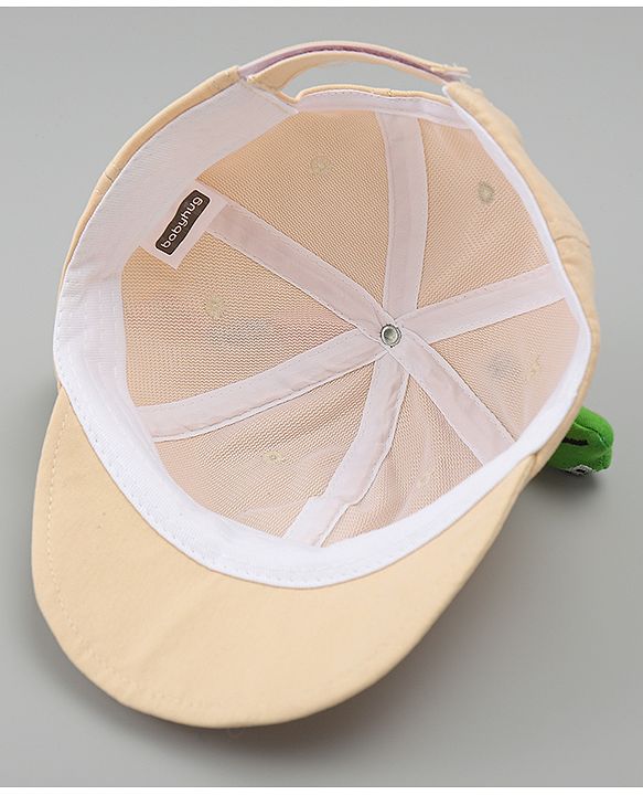 Babyhug Cotton Baseball Cap With Dino Applique Beige - Diameter 17 cm