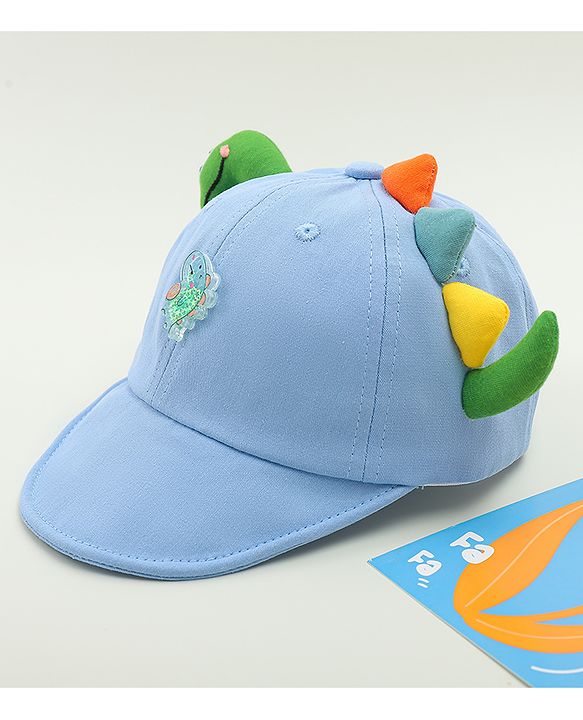 Babyhug Cotton Baseball Cap With Dino Applique Beige - Diameter 17 cm
