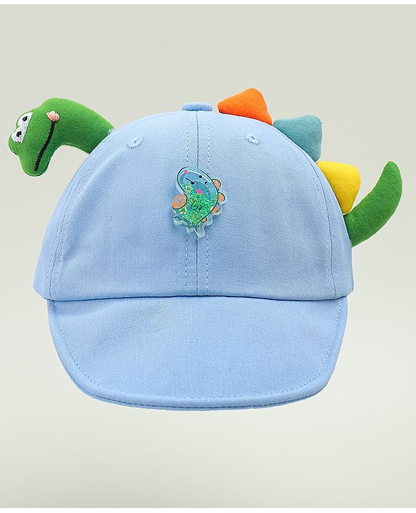 Babyhug Cotton Baseball Cap With Dino Applique Beige - Diameter 17 cm