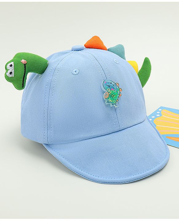 Babyhug Cotton Baseball Cap With Dino Applique Beige - Diameter 17 cm