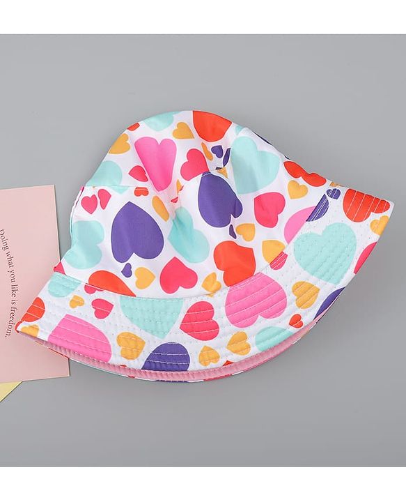 Pine Kids Bucket Hat With Heart Print White - Diameter 17 cm