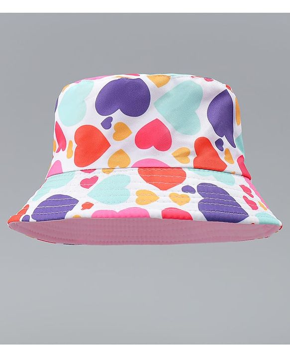 Pine Kids Bucket Hat With Heart Print White - Diameter 17 cm