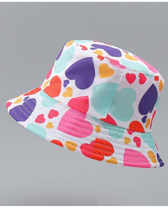 Pine Kids Bucket Hat With Heart Print White - Diameter 17 cm