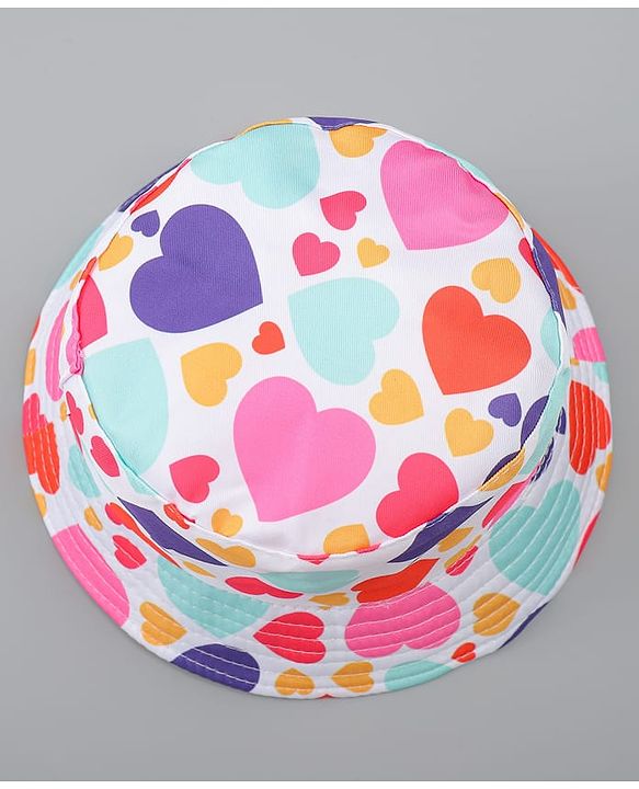 Pine Kids Bucket Hat With Heart Print White - Diameter 17 cm