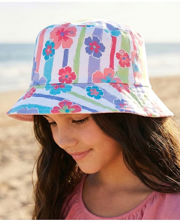 Pine Kids Bucket Hat With Floral Print White - Diameter 17 cm