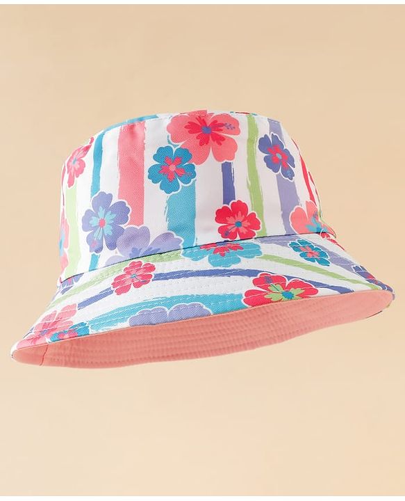 Pine Kids Bucket Hat With Floral Print White - Diameter 17 cm