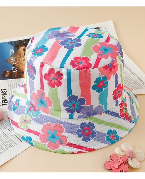 Pine Kids Bucket Hat With Floral Print White - Diameter 17 cm