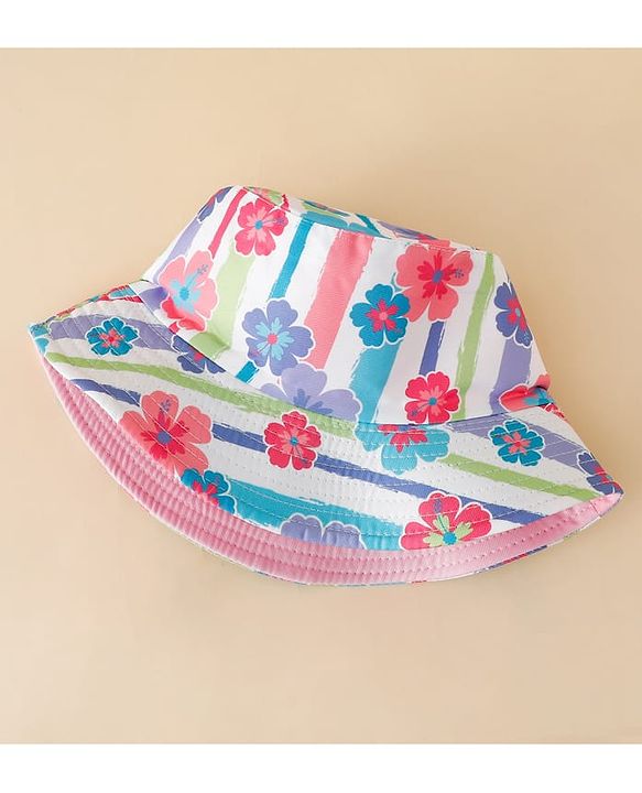 Pine Kids Bucket Hat With Floral Print White - Diameter 17 cm