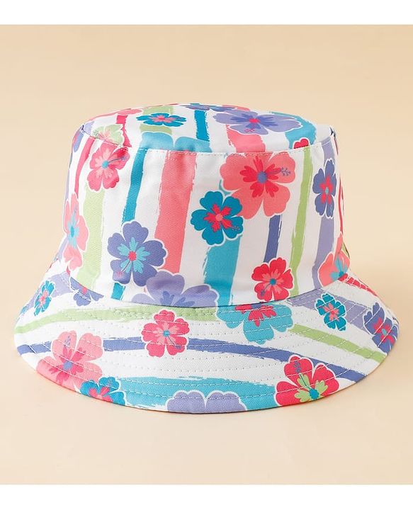 Pine Kids Bucket Hat With Floral Print White - Diameter 17 cm