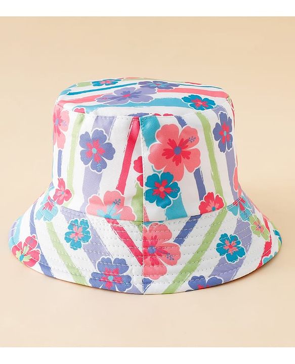 Pine Kids Bucket Hat With Floral Print White - Diameter 17 cm
