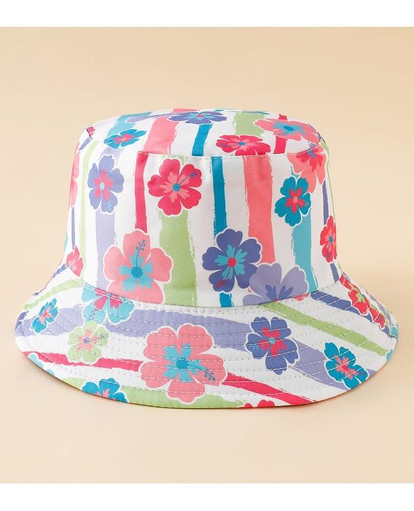 Pine Kids Bucket Hat With Floral Print White - Diameter 17 cm