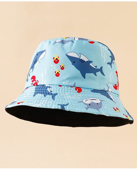 Pine Kids Bucket Hat With Shark Print Light Blue - Diameter 17 cm