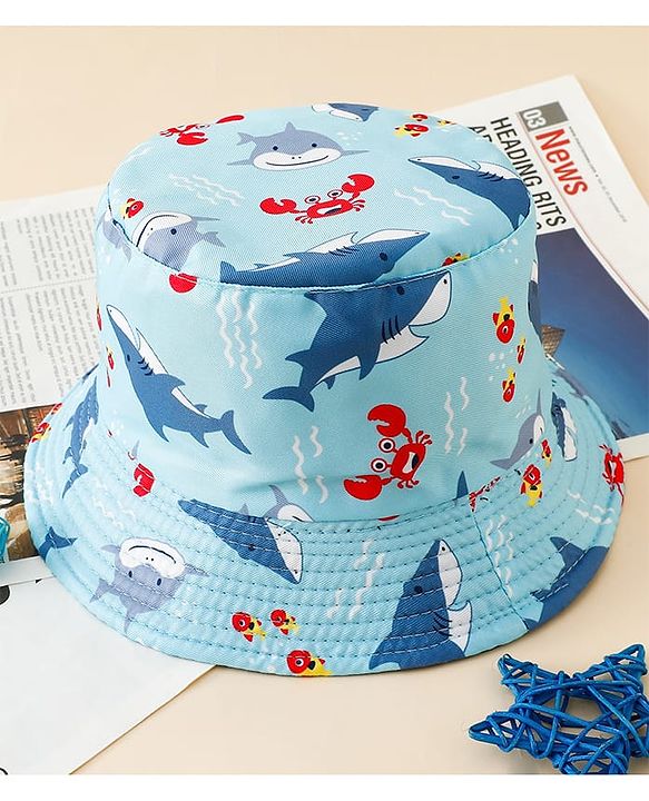 Pine Kids Bucket Hat With Shark Print Light Blue - Diameter 17 cm