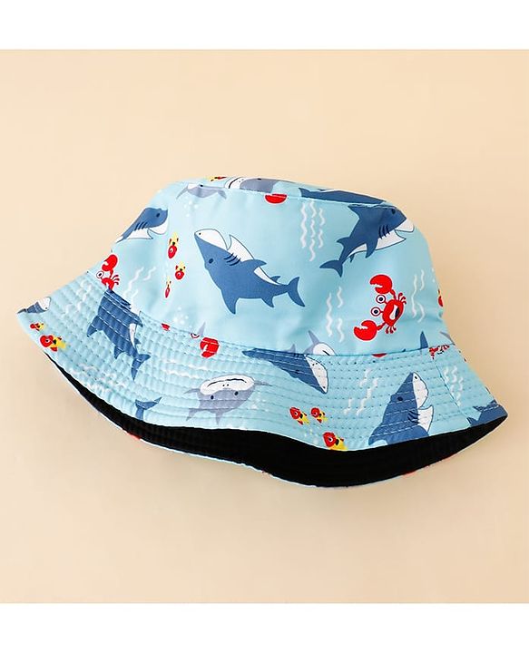 Pine Kids Bucket Hat With Shark Print Light Blue - Diameter 17 cm