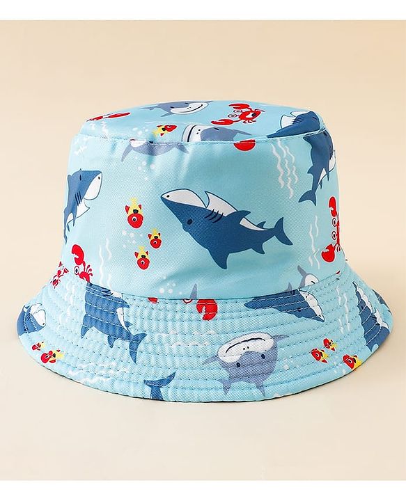 Pine Kids Bucket Hat With Shark Print Light Blue - Diameter 17 cm