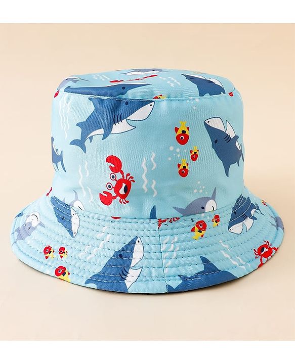 Pine Kids Bucket Hat With Shark Print Light Blue - Diameter 17 cm