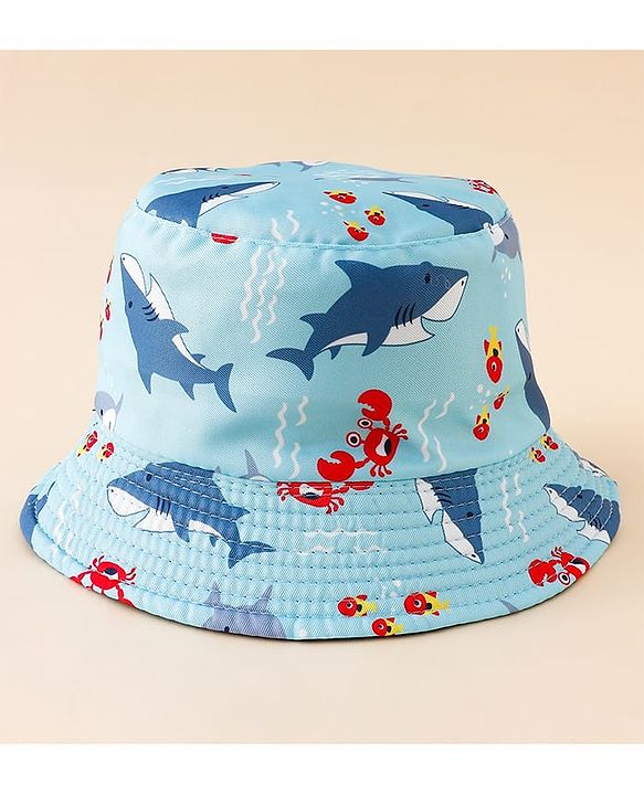 Pine Kids Bucket Hat With Shark Print Light Blue - Diameter 17 cm