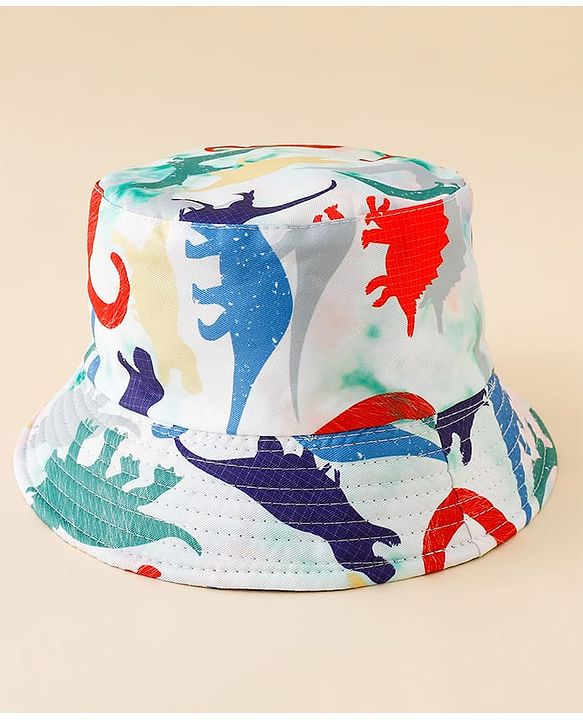 Pine Kids Bucket Hat With Dino Print White - Diameter 17 cm