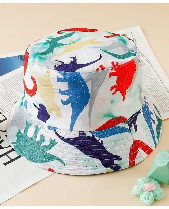 Pine Kids Bucket Hat With Dino Print White - Diameter 17 cm