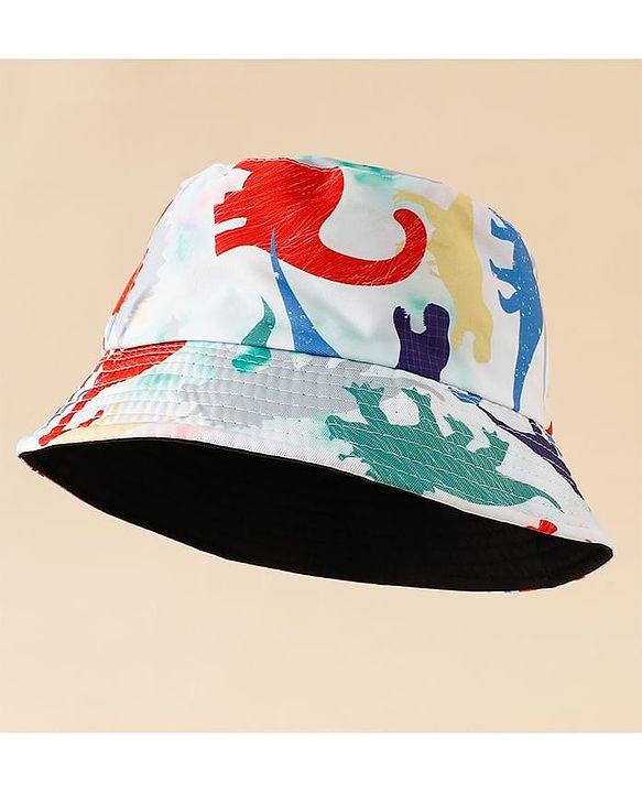 Pine Kids Bucket Hat With Dino Print White - Diameter 17 cm