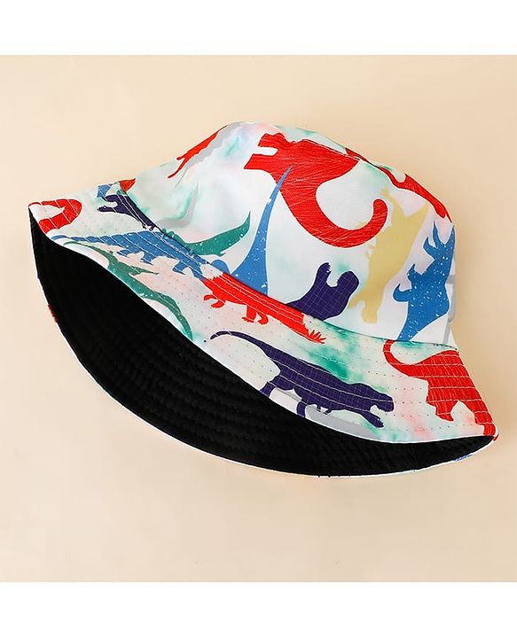 Pine Kids Bucket Hat With Dino Print White - Diameter 17 cm