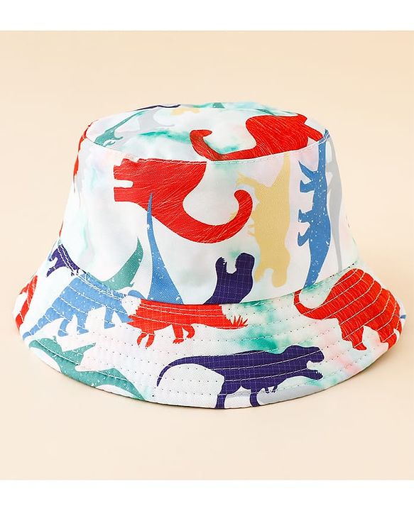 Pine Kids Bucket Hat With Dino Print White - Diameter 17 cm