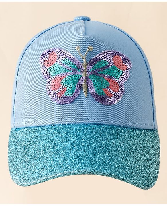 Pine Kids Baseball Cap With Butterfly Sequin Detailing Light Blue - Diameter 17 cm