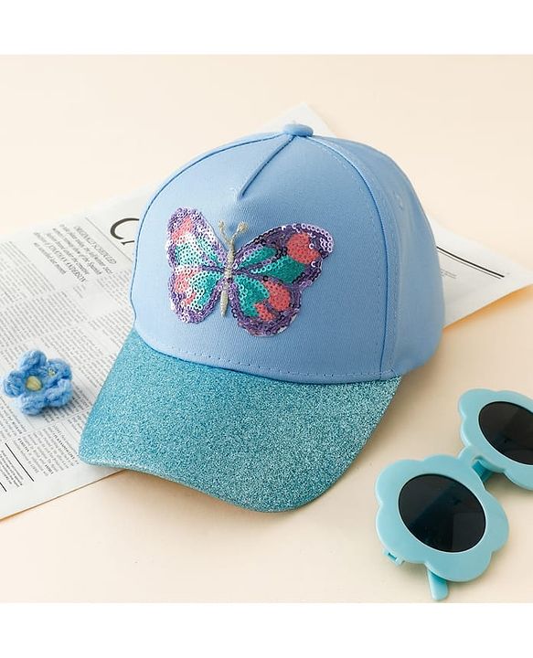 Pine Kids Baseball Cap With Butterfly Sequin Detailing Light Blue - Diameter 17 cm