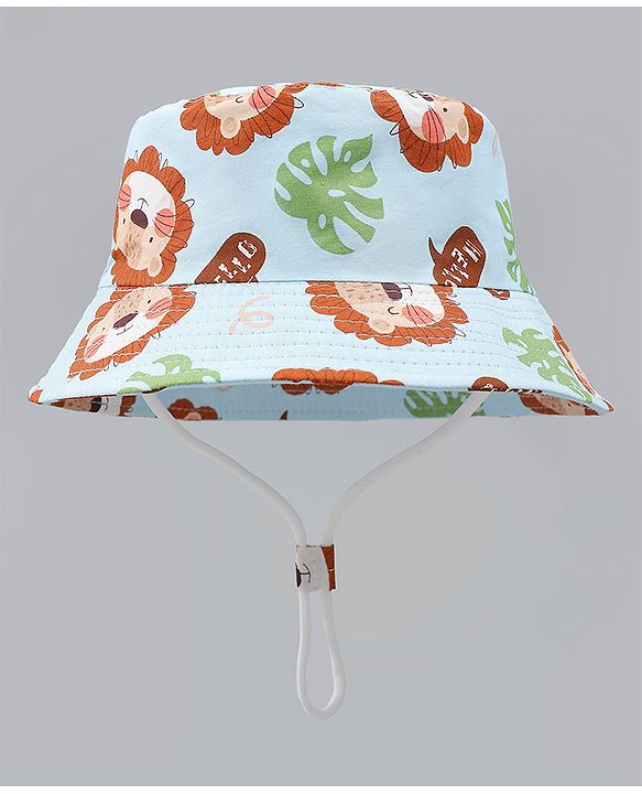 Babyhug Bucket Hat with Jungle Theme Print Light Blue - Diameter 16 cm