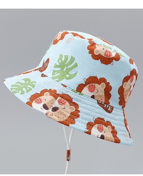 Babyhug Bucket Hat with Jungle Theme Print Light Blue - Diameter 16 cm