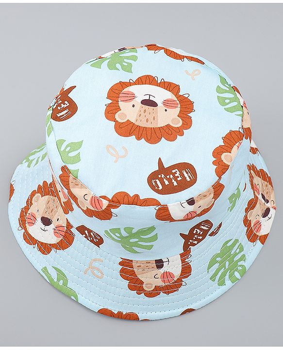 Babyhug Bucket Hat with Jungle Theme Print Light Blue - Diameter 16 cm